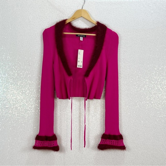 UO Rosie Faux Fur Trim Cardigan NWT Size Large - Picture 10 of 16